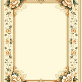 Elegant Beige Floral Border Area Timeless Geometric Design(Beige)