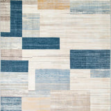 Abstract Patchwork Beige & Blue Geometric Floor Covering(Beige)