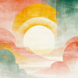 Retro Sunshine Boho Rug with Abstract Sun and Rainbow Crystal Hues for Entry(Yellow)