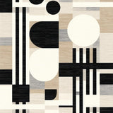Modern Abstract Area with Bold Black Stripes and Beige Geometric Shapes(Beige)