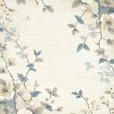 Patterned Floral Bath with Creamy Beige Blossoms and Powder Blue Leaves(Beige)