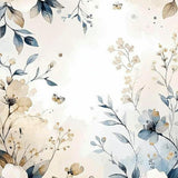 Boho Watercolor Flower Area with Cream Tan Blue Grey Petal Motifs Print(Beige)