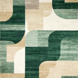 Modern Abstract Machine Area Beige Dark Green(Green)