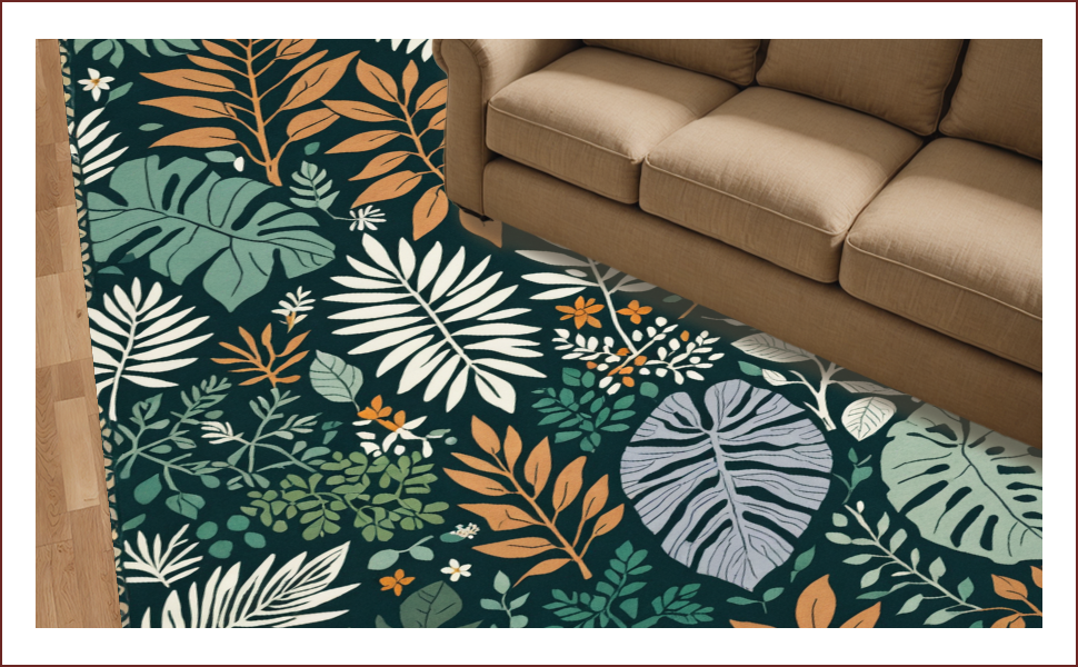 Ultra Soft Area Rug, Non Slip, Stain Resistant, Washable Area Rugs for Living Room, Bedroom, Jungle Print Nursery(Green) - ODIKA