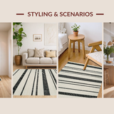 Minimalist Striped Weave with Crisp Black and White Horizontal Lines(Beige)