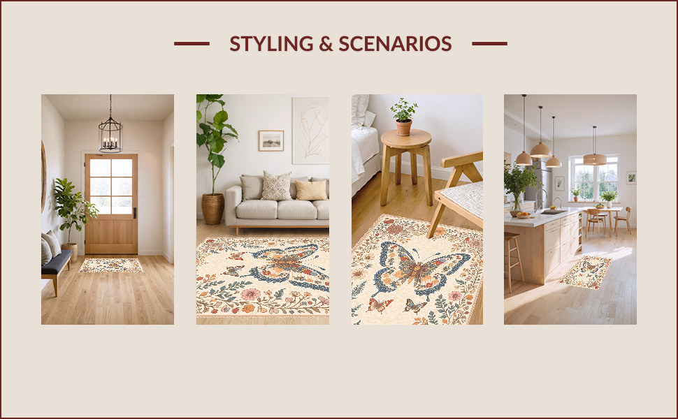 Ultra Soft Area Rug, Non Slip, Stain Resistant, Washable Area Rugs for Living Room, Bedroom, Soft Modern Butterfly Nursery Rug(Beige) - ODIKA