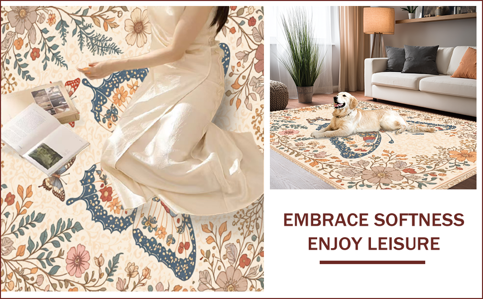 Ultra Soft Area Rug, Non Slip, Stain Resistant, Washable Area Rugs for Living Room, Bedroom, Soft Modern Butterfly Nursery Rug(Beige) - ODIKA