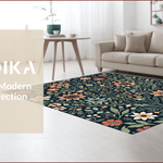 Ultra Soft Area Rug, Non Slip, Stain Resistant, Washable Area Rugs for Living Room, Bedroom, Boho Botanical Non-Slip Living Room(Black) - ODIKA