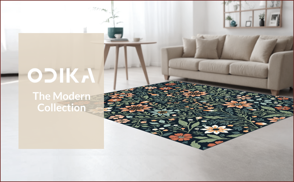 Ultra Soft Area Rug, Non Slip, Stain Resistant, Washable Area Rugs for Living Room, Bedroom, Boho Botanical Non-Slip Living Room(Black) - ODIKA