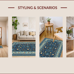 Ultra Soft Area Rug, Non Slip, Stain Resistant, Washable Area Rugs for Living Room, Bedroom, Vintage Boho Oriental Jungle(Blue) - ODIKA