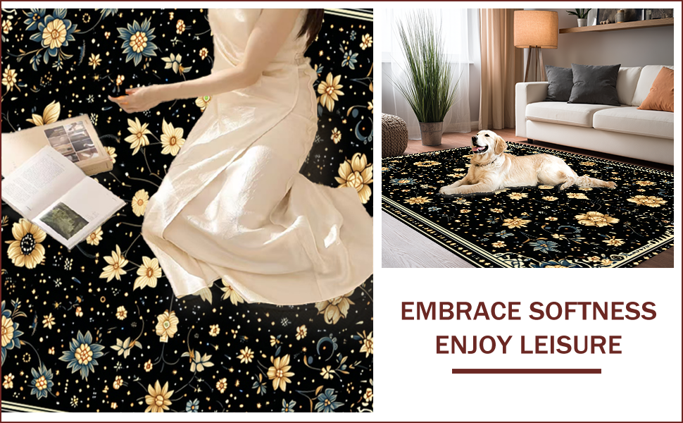 Ultra Soft Area Rug, Non Slip, Stain Resistant, Washable Area Rugs for Living Room, Bedroom, Vintage Celestial Moth(Black) - ODIKA