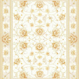 Beige Faux Cashmere Bath Intricate Floral Motifs with Gold Accents(Beige)