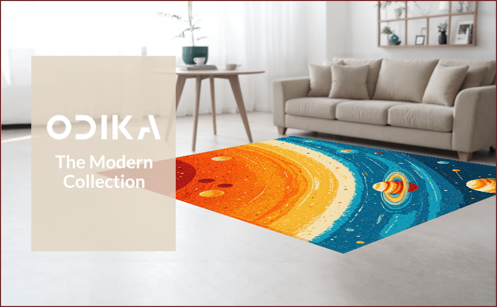 Ultra Soft Area Rug, Non Slip, Stain Resistant, Washable Area Rugs for Living Room, Bedroom, Solar System Kids Learning(Orange) - ODIKA