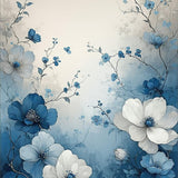 Modern Boho Flower Area with Layered Blue Grey Cream Petal Art Print(Blue)