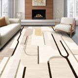 Modern Abstract Area Featuring Creamy Beige and Dark Brown Lines(Beige)