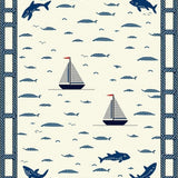Marine Life Inspired Area Rug with Nautical Ropes and Sailboat Silhouettes(Beige)