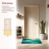 Modern Abstract Area Rug with Flowing Shapes in Green and Teal Tones(Green)