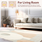 Minimalist Ivory Beige Area with Intersecting Circles and Angular Forms(Beige)