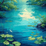 Lively Blue Green Fantasy Landscape(Blue)