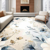 Boho Watercolor Flower Area with Cream Tan Blue Grey Petal Motifs Print(Beige)