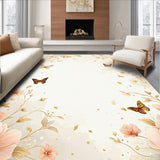 Beige Floral Bloom Area Elegant Butterfly Motif Floor(Beige)
