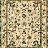Elegant Beige Area with Intricate Floral Motifs and Green Accents(Beige)