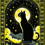 Whimsical Celestial Cat Illustration(Black)