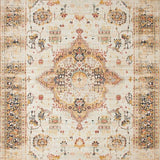 Distressed Medallion Geometric Area With Vintage Floral Motif Accents(Beige)