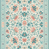 Aqua Bloom Floral Tile with Peach Highlights(Beige)