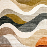 Modern Abstract Beige and Brown Area Featuring Artistic Wave(Beige)