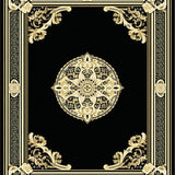 Machine Washable Area Rug Black Gold Medallion Rug(Black)