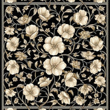 Chic Black and Beige Area with Vintage Floral Accents(Black)