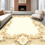 Serene Petal Border – Beige Area with Floral Frame(Beige)