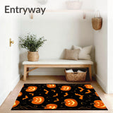 Glow In The Dark Halloween Rug with Haunted Pumpkin and Bat Silhouettes(Orange)