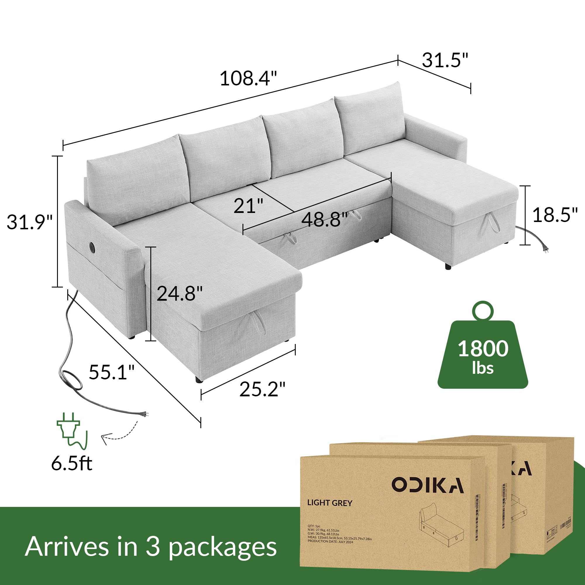 ODIKA Sleeper Sofa Additional Chaise – Chaise for Upgrading Your Existing L - ODIKA
