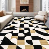 Minimalist Geometric Black White Beige Bathroom Area(Black)