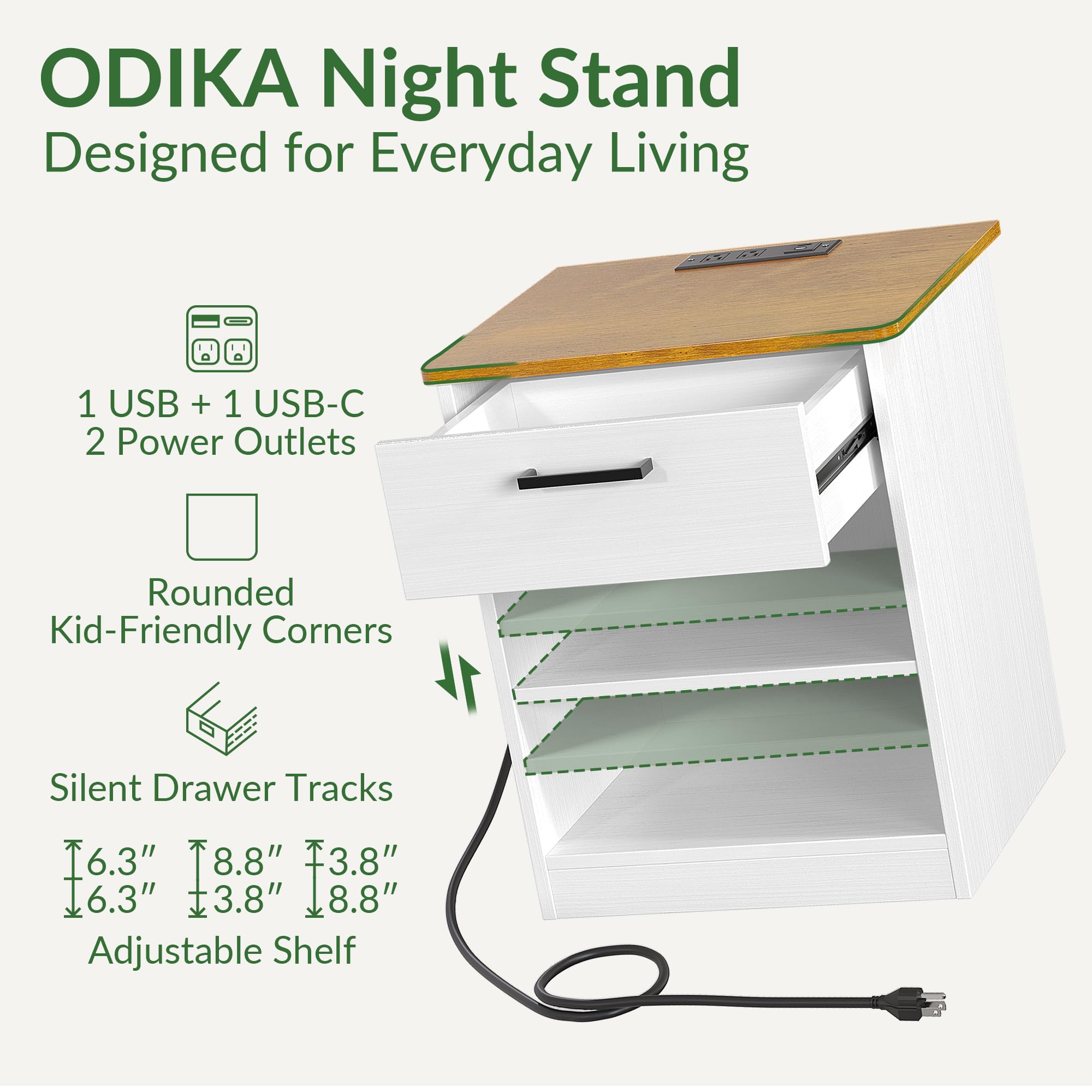 ODIKA Everyday Side Table with Fast Charging Station - ODIKA
