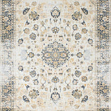 Distressed Vintage Medallion Design in Beige and Grey(Beige)