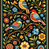 Eclectic Brightly Colored Bird Design(Black)