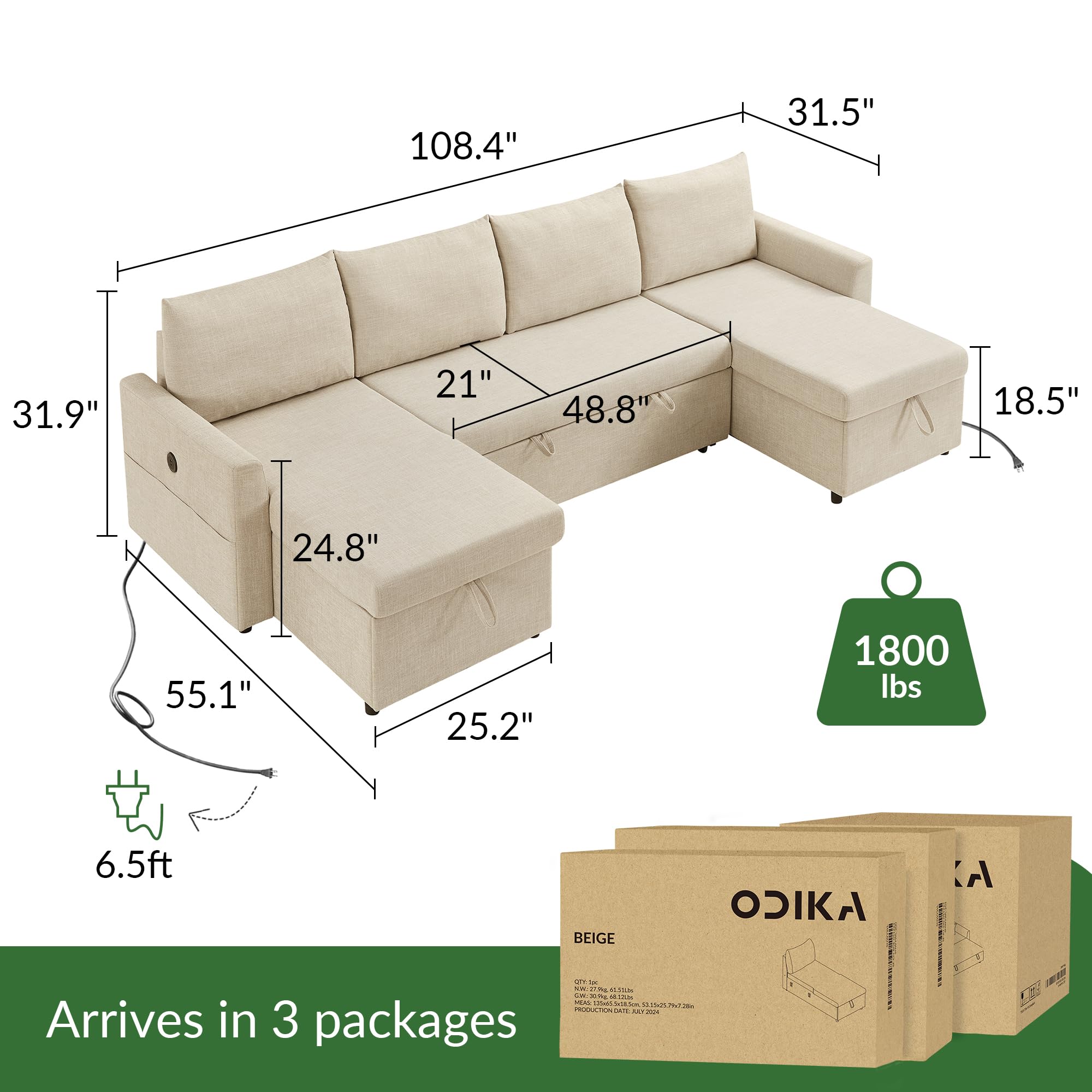 ODIKA Sleeper Sofa Additional Chaise – Chaise for Upgrading Your Existing L - ODIKA