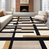 Modern Minimalist Black and Beige Area Featuring Abstract Cross Designs(Beige)