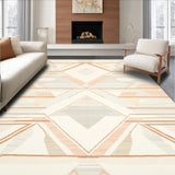Artisan Crafted Oval Floor with Geometric Abstract Diamond Design(Beige)