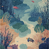 Marine Adventure With Graceful Turtles Amid Colorful Reef Design(Blue)