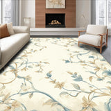Serene Botanical Wave Area Featuring Light Blue and Beige Floral Swirls(Beige)