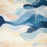 Modern Surf Culture Runner with Wave Geometry and Playful Character Emblems(Blue)