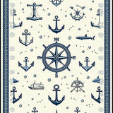 Maritime Voyage Decorative Carpet with Anchor Design for Indoor Spaces(Blue)