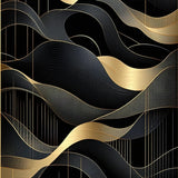 Modern Abstract Area Rug Featuring Black and Gold Geometric Waves(Black)