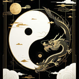 Artful Black and White Dragon Motif(Gold)