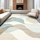 Modern Wavy Abstract Area Featuring Beige Cream and Muted Blue Swirls(Beige)