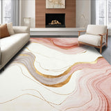 Modern Marble Inspired Area With Blush and Beige Swirl Accents(White)